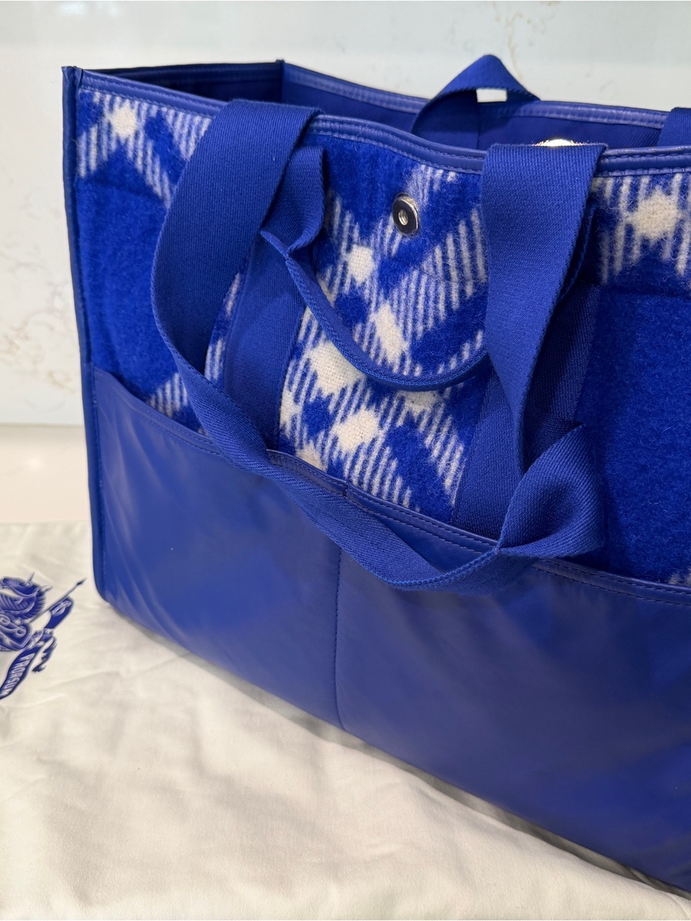 Burberry Royal Blue Plaid Tote Bag
